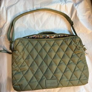 Vera Bradley Olive Green w/floral interior padded laptop bag w/ shoulder strap